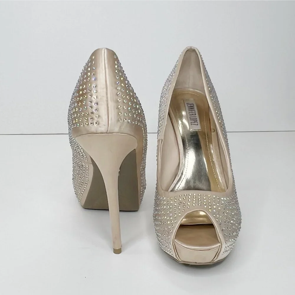JENNIFER LOPEZ‎ Iridescent Peep Toe Blush Gems Stiletto Heels 10 - Picture 3 of 9